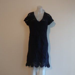 ELIE TAHARI XL NAVY BLUE CROCHET SHORT SLEEVE DRESS